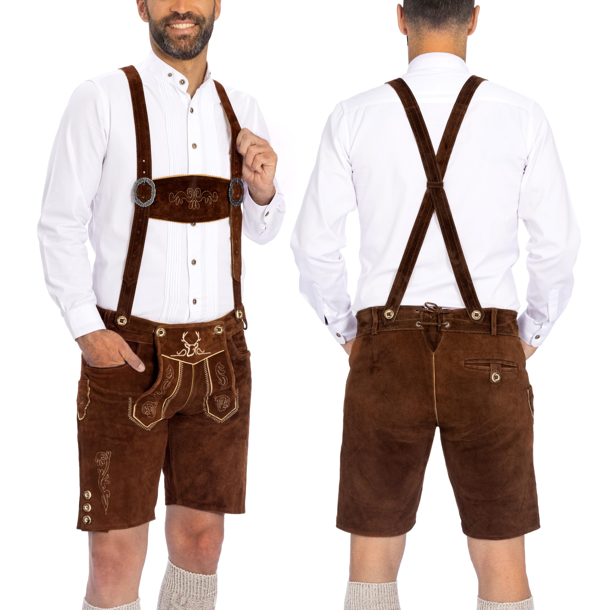 Photo 1 of BAVARIA TRACHTEN Lederhosen - Genuine Leather Authentic German Lederhosen - Original Men's Oktoberfest Costume/Outfit - Dark Brown - Short 40 