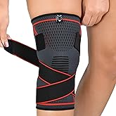 Knee Compression Sleeve - Adjustable Knee Wrap for Crossfit, Powerlifting, Basketball, Soccer, Running - Provides Pain Relief & Patella Support for Men & Women with Arthritis & Knee Injury (Large)