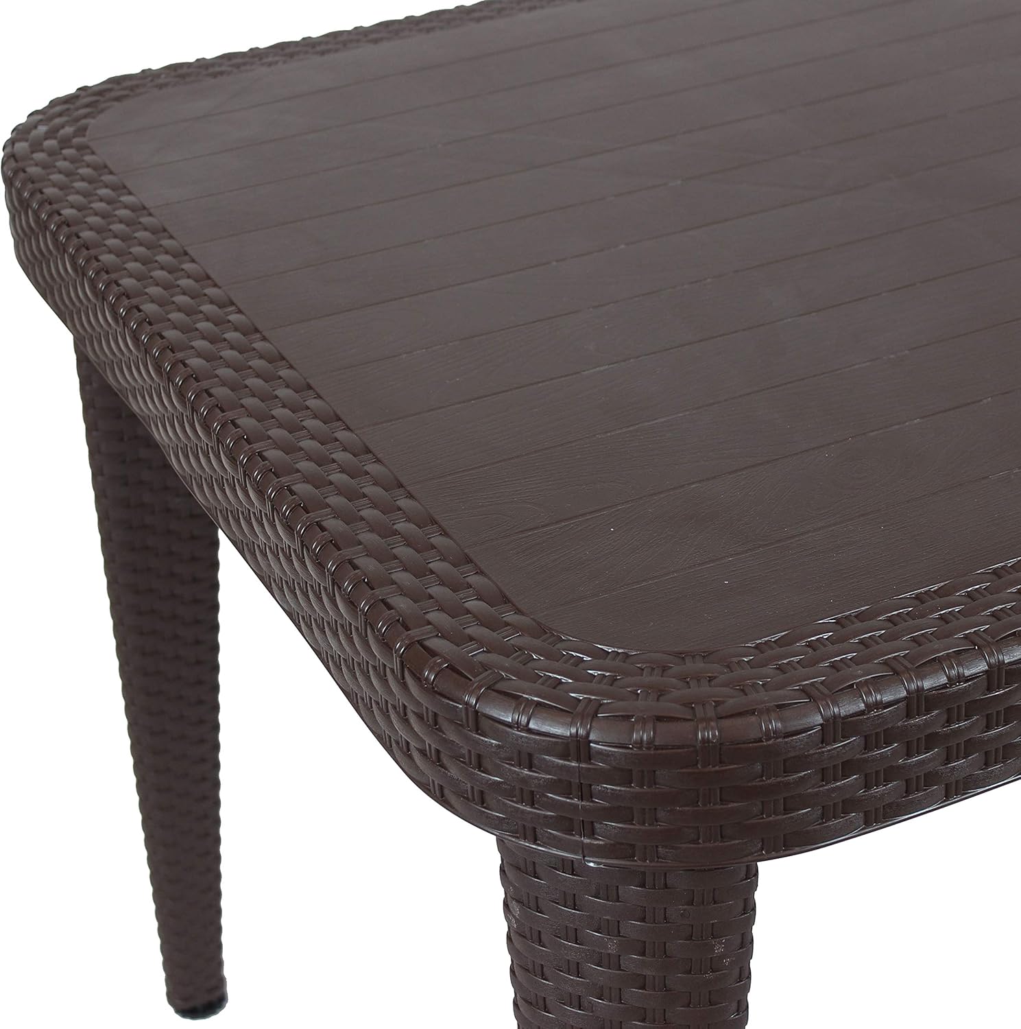 Sunnydaze All-Weather Square Patio Dining Table with Faux Wood Grain Top - Wenge - Plastic Indoor/Outdoor Table with Faux Wicker Design - Perfect for Porch, Deck or Dining Room - 35.25 Inches Square: Sunnydaze Decor: Kitchen & Dining