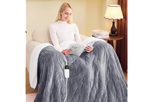 greenoak Heated Blanket Electric Twin 62"X84", Heating Blanket with 10 Heat Levels 1/2/4/6/8 Hours Auto-Off Overheat Protection, Flannel Sherpa Soft Warm Heater, ETL Certified Misty Grey