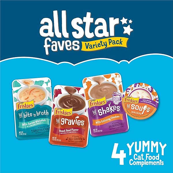 PURINA FRISKIES ALL-STAR FAVES SOUPS, BROTH AND GRAVY CAT FOOD COMPLEMENT WET CAT FOOD VARIETY PACK – 24 CT. BOX