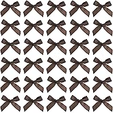 MECCANIXITY 50Pcs Mini Ribbon Bow 1.8 inch Mini Fabric Satin Ribbon Flower Bows for Craft DIY Sewing Wedding Birthday Party Dark Coffee
