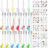Jingmore 36 Pcs Science Party Theme Cups Set with Silly Loop Straws Science Stickers Plastic Reusable Small Conical Flask Bottles Test Tubes for Birthday Party Decorations(Test Tube)