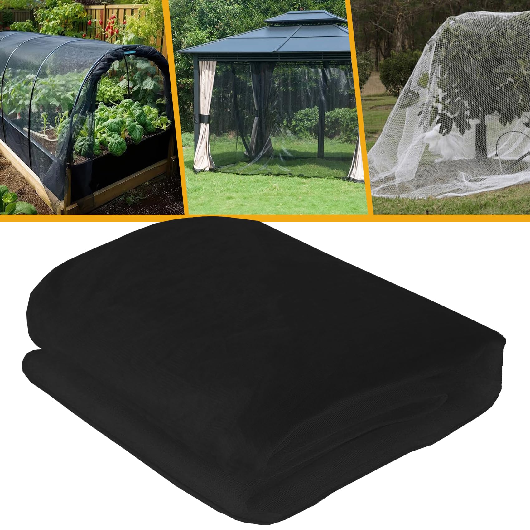 Photo 1 of 10 x 20 Ft Mosquito Netting for Garden, Mesh Netting Pest Barrier for Patio Porch Balcony Protect Fruit Trees Blueberries Vegetables Flowers (Black)