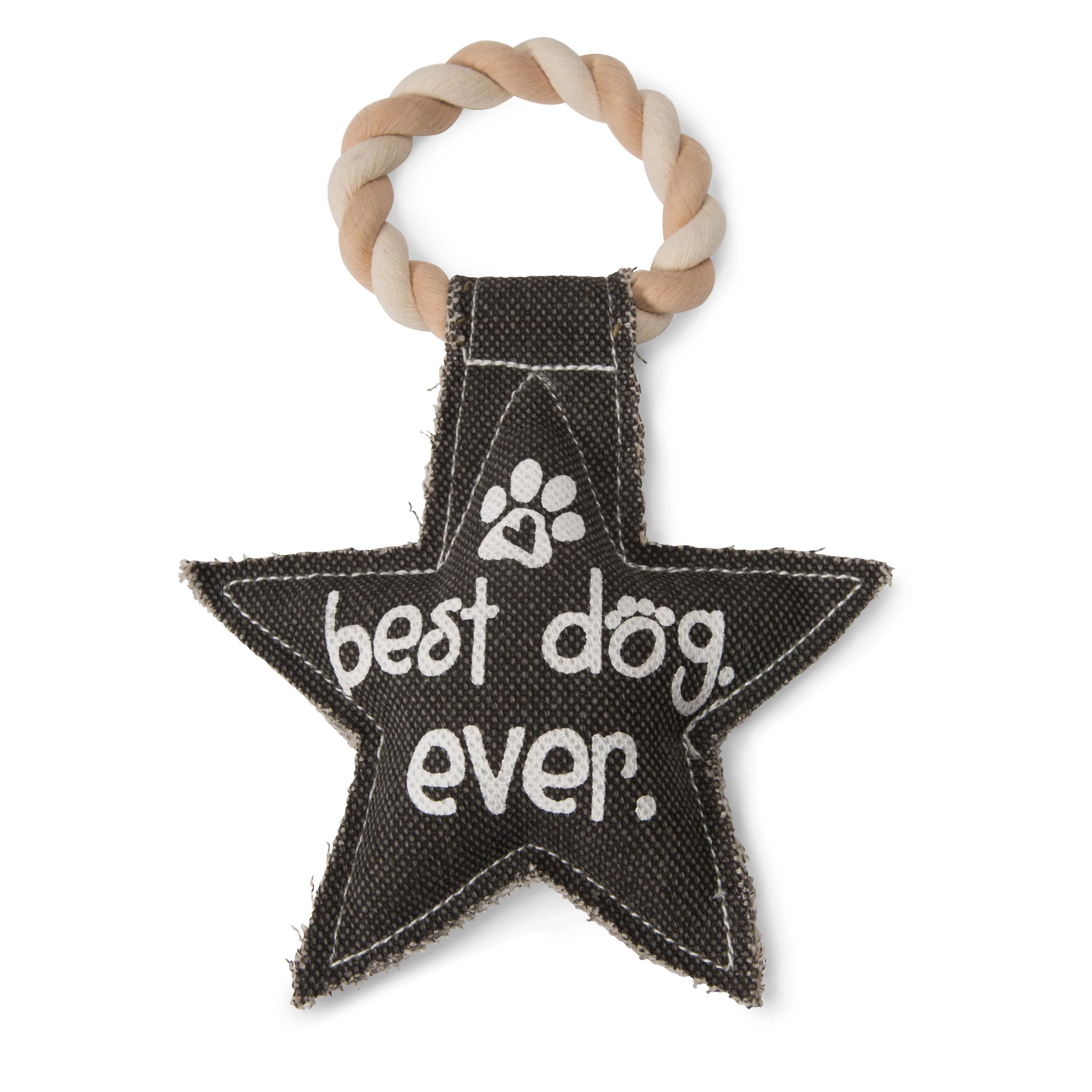 Pavilion Gift Company Pavilion's Pets-Gray Star Canvas and Rope Squeaky Toy-Best Dog Ever, Polyester, 50% Cotton