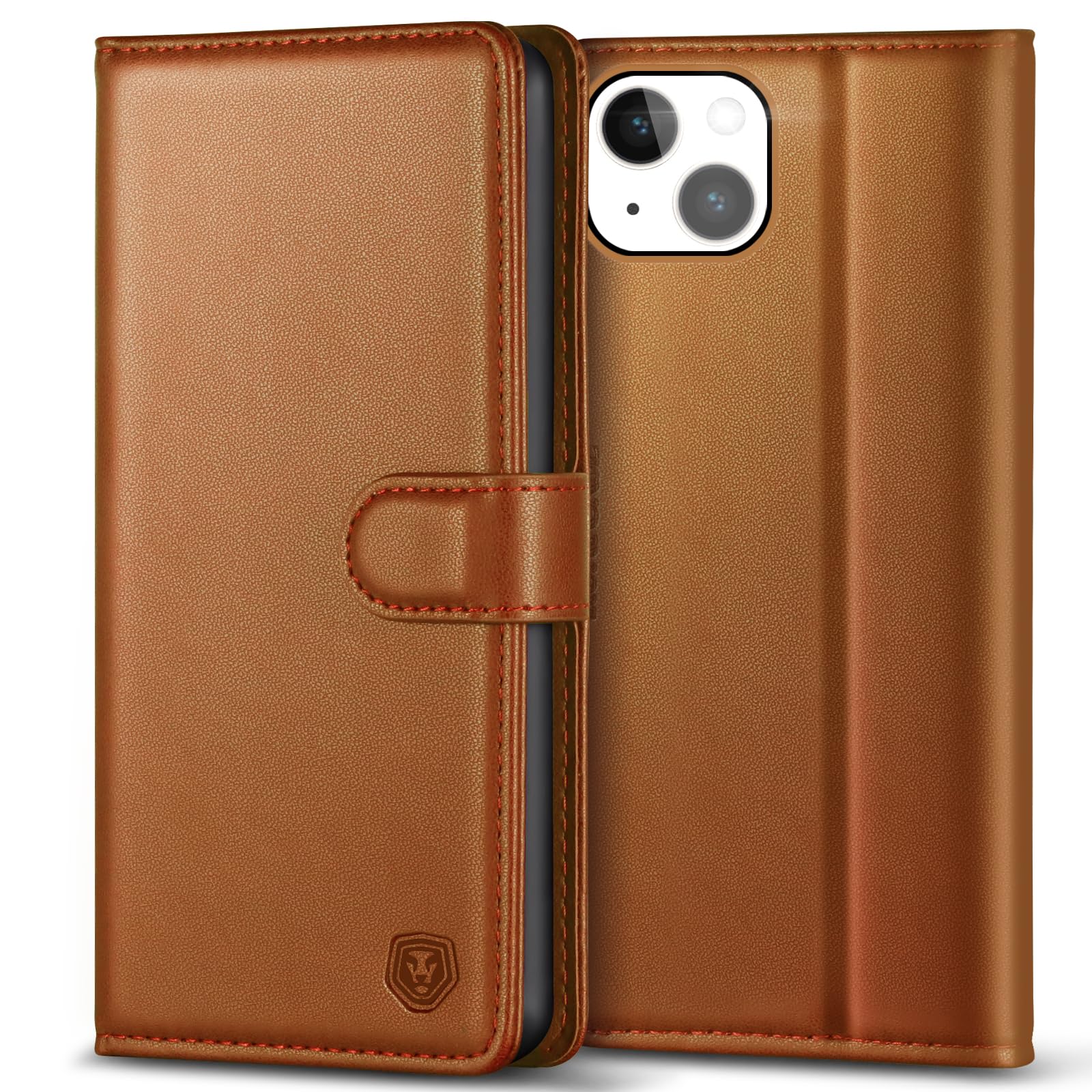Kuafcase Compatible for iPhone 15 Plus Case with 4 Card Slots Magnetic Closure Kickstand Shockproof Protective Phone Case Compatible for iPhone 15 Plus - Brown — image 1