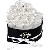 GLAMOUR BOUTIQUE 16 Flower Forever Heart Shape Box, Eternal Preserved Roses Gift for Her, Lasting Flowers, Romantic Floral Keepsake for Birthday, Anniversary or Valentine’s Day, White (Color-Treated)
