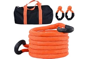 LZ.MZXU Kinetic Recovery Tow Rope, 48000LBS Snatch Strap with Soft Shackles, Extreme Duty 30% Elasticity Energy Offroad Towing Straps Kit for Car Jeep Trucks SUV UTV ATV Tractor - 1" x 20ft, Orange