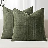 MIULEE Decorative Linen Check Throw Pillow Covers Neutral Farmhouse Vintage Spring Pillow Covers 18x18 Set of 2 Boho Modern Home Decor for Sofa Couch Bedroom Cushion Dark Olive Green
