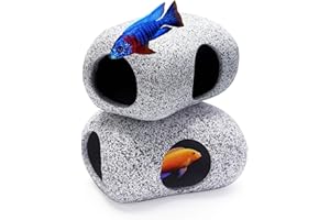 SPRINGSMART 2PCS Aquarium Hideaway Rocks for Aquatic Pets to Breed, Play and Rest, Safe and Non-Toxic Fish Tank Ornaments, Ceramic Decor Rocks for Betta