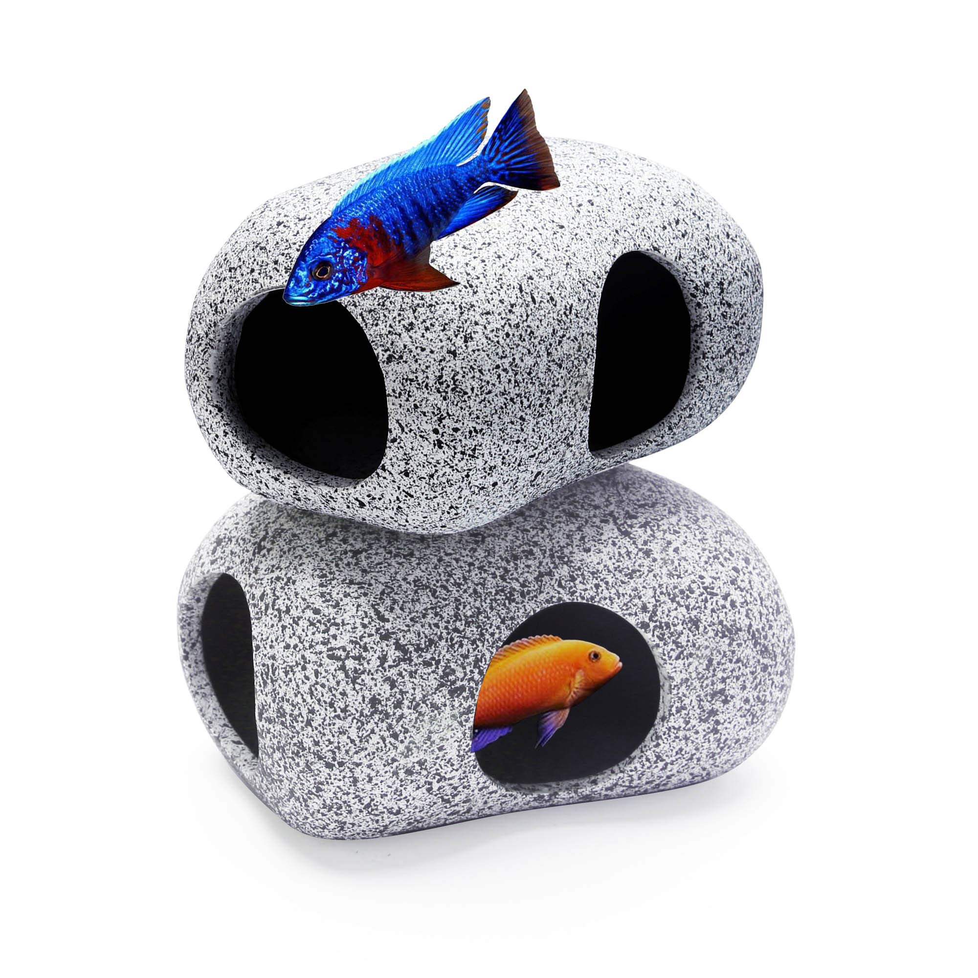 Photo 1 of SpringSmart 2PCS Aquarium Hideaway Rocks for Aquatic Pets to Breed, Play and Rest, Safe and Non-Toxic Fish Tank Ornaments, Ceramic Decor Rocks for Betta