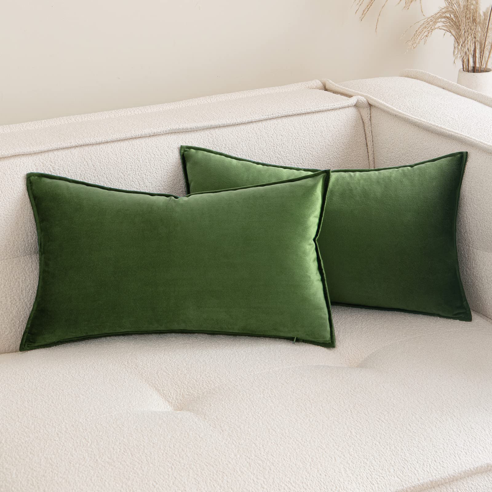 MIULEE Velvet Cushion Covers 40cm x 60cm Matcha Green Decorative Oblong Throw Pillow Covers Rectangular Pillowcases Soft for Livingroom Sofa Bedroom with Invisible Zipper 16 x 24 Inch Pack of 2