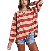 Navonta Oversized Striped Sweatshirt for Women Color Block Crewneck Long Sleeve Pullover Tops Casual Fall Workout Shirts