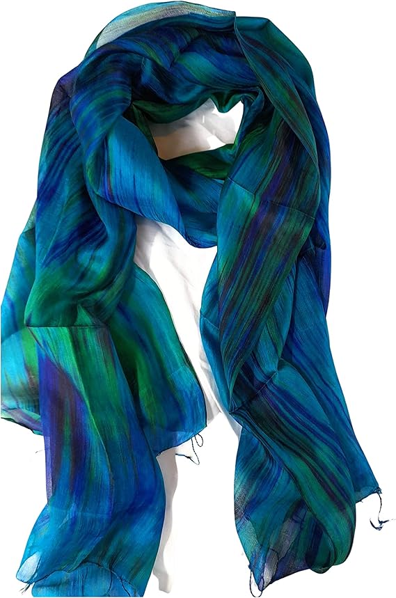 100 Pure Silk Scarf Woman's Scarves Shawl Wrap Hand Painted Blue and Green Silk Scarf Amazon