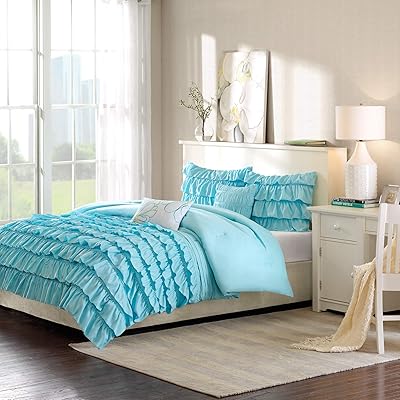 Intelligent Design Waterfall Comforter Set, Blue, Full/Queen, 5 Piece