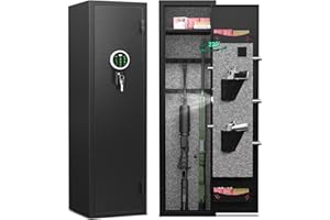 RIFLEWELL 3-5 Gun Safe, Digital Large Gun Safe for Home Rifle and Shotguns, Quick Access Gun Cabinets with LED Light, Rifle Gun Safes with Adjustable Gun Rack and Removable Shelf