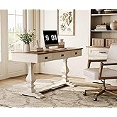 WAMPAT 60-inch Vintage Wood Home Office Desk with Stable Solid Wood Pedestral Legs, Tradional Rustic Writing Table Executive 