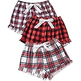 WDIRARA Women's Soft 3 Piece Plaid Pajama Shorts Elastic Waist Sleeping Shorts