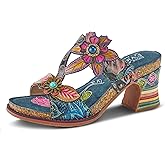 Spring Step L'Artiste Rossie Hand-Painted Leather Sandals – Women’s Slip-On Platform Sandal with Hook & Loop Closure, Colorful Heel, Adjustable Strap