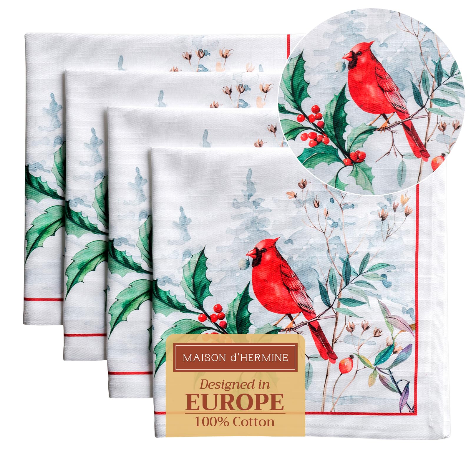 Maison d' Hermine Cloth Napkins Set of 4 100% Cotton for Christmas Decorations Everyday Reusable Square Autumn Napkins Cloth Washable Dinner Party Wedding (Morzine, 45 CM x 45 CM)