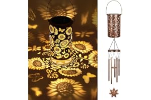 YHmall Solar Wind Chimes for Outside, 35'' Memorial Wind Chimes Sunflower Teacher Appreciation Gifts for Women Mom Grandma, Solar Lantern Windchimes Outdoors Unique Gifts for Garden Decor