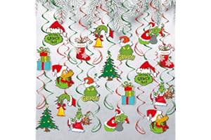 PARTYGARDEN Grinch Party Decoration Merry Christmas Grinch Hanging Swirl Ceiling Decor Grinchmas Birthday Party Supplies 44 Pcs