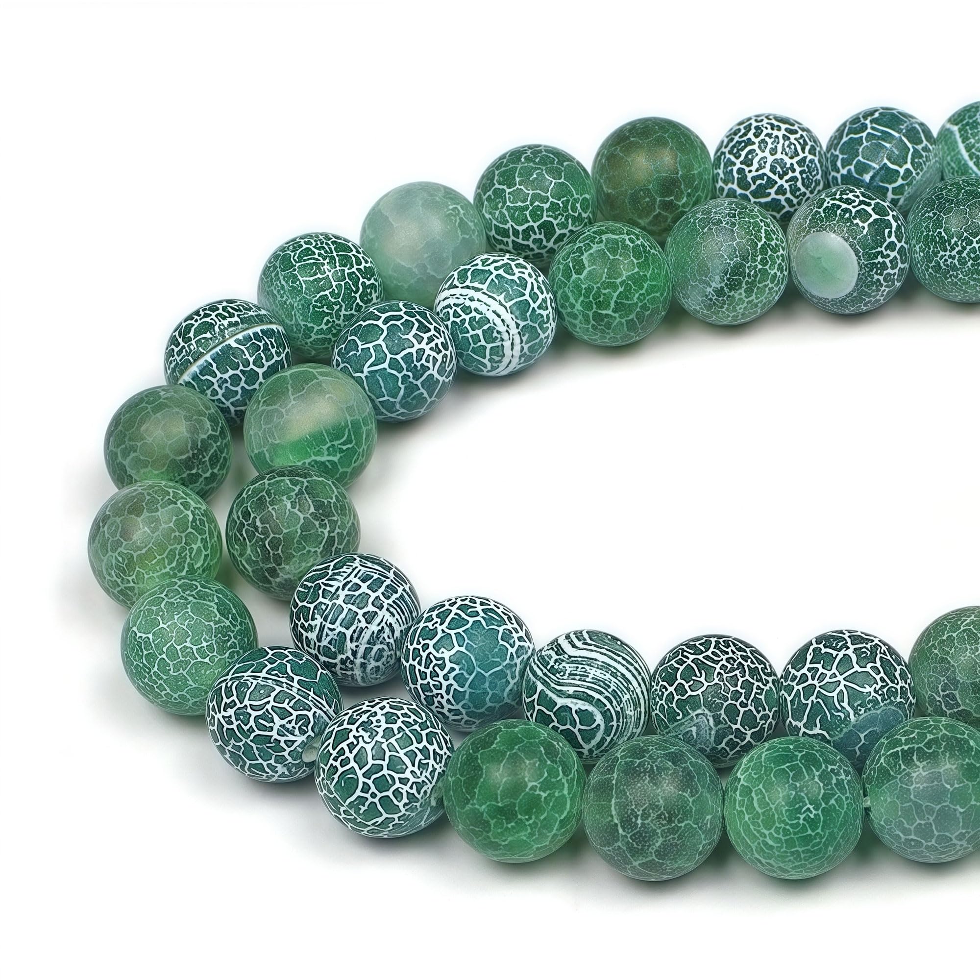 MJDCB Natural Round Stone Beads 10mm Green Burst Agate Loose Gemstone Beads for Jewelry Making Bracelet Necklace 35pcs