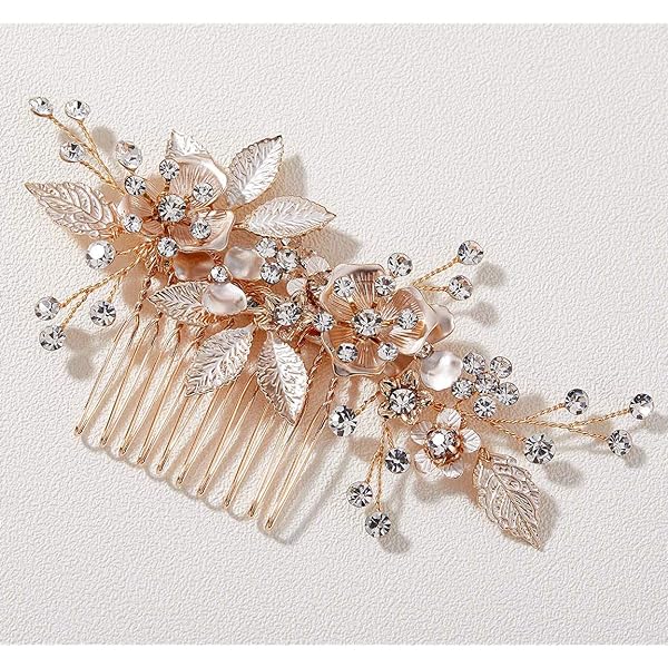 EVER FAITH Peineta Para Pelo Con Flores De Cristal | Color Plateado Y Perla | Ideal Para Regalo