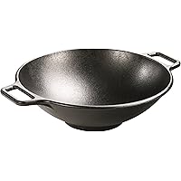 Lodge Pro-Logic Wok With Flat Base and Loop Handles, 14-inch, Black