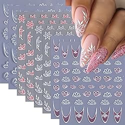 8 Sheets Pink Glitter Flower French Tip Nail