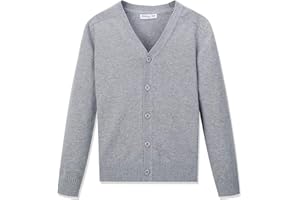 CUNYI Boys' Button-up Cardigan with Elbow Patches V-Neck Cotton Knit Sweater Casual Outerwear