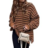 KIRUNDO Women's 2026 Fall Winter Oversized Long Sleeve Striped Sweater Casual Crewneck Side Split Pullover Knit Tops