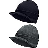 SATINIOR Winter Men's Knit Cap with Brim Beanie Hat Warm Thick Hat for Outdoor