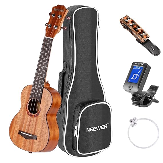 Neewer 21 Zoll Sopran Mahagoni Körper Rosenholz Griffbrett Ukulele Set, mit Tasche, Ansteck Stimmer, Kohle Saiten, Schultergu