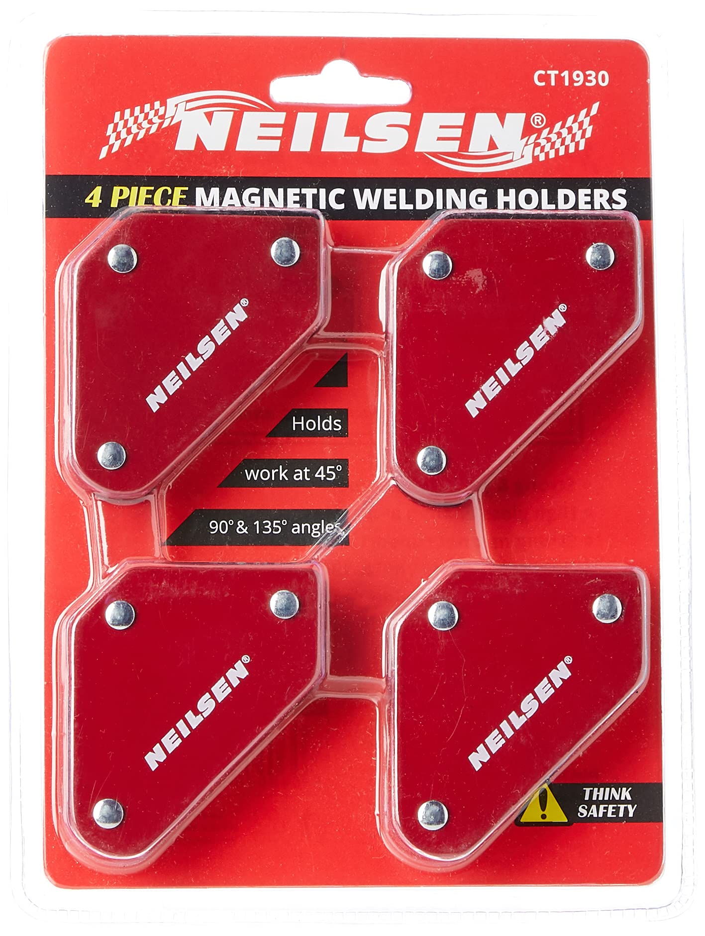 Neilsen CT1930 4pc Magnetic Welding Holders - 45°/90°/135° Angles - Supports Up to 10lb Weight - Welding Aids for Precision and Stability