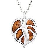 925 Sterling Silver Koa Wood Anthurium Plant Necklace Pendant with 18" Box Chain, Nickle Free Hypoallergenic for Sensitive Skin, Island Tropical Jewelry, Gift Box Included