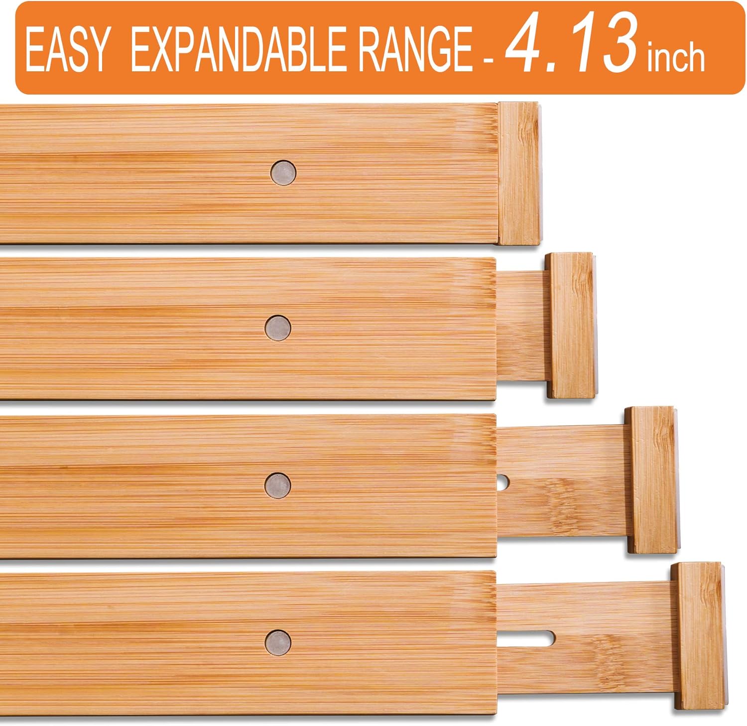 6 Pack Bamboo Drawer Dividers, Spring Loaded Adjustable Drawer Separators (2.1" High, 17.5"-21.65"), Perfect Expandable Wooden Drawer Dividers for Kitchen, Bedroom, Bathroom, Dresser & Office: Home & Kitchen
