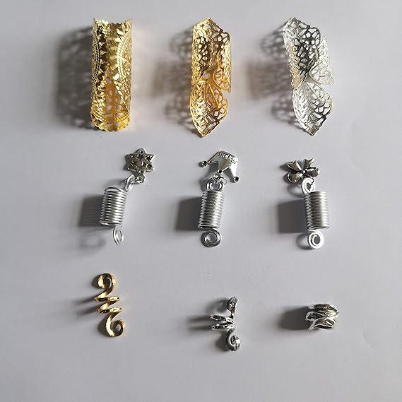 Amazon Co Jp ドレッドロックス ヘアアクセサリー ヘア金具 9点 髪飾り 合金 髪留め ヘア小物 手芸用品 ジュエリー用 アクセサリーパーツ 手作り 素材 アンティーク シルバー 服 ファッション小物