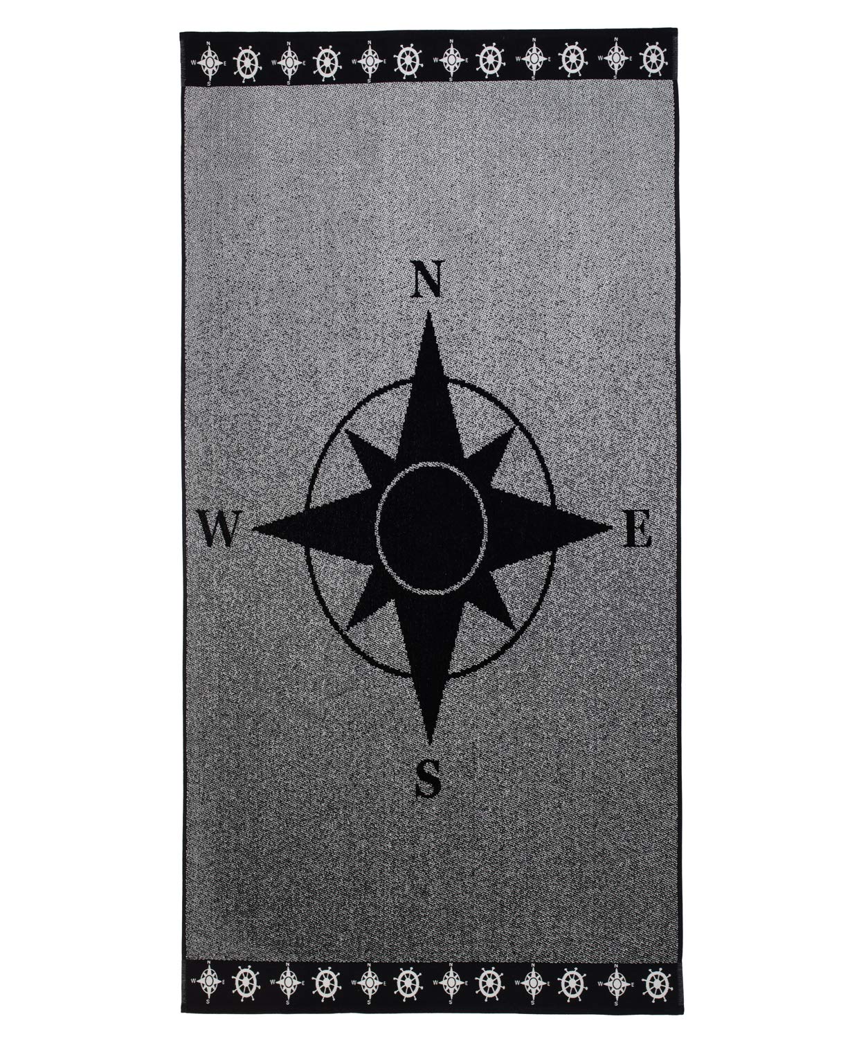 Gözze - Beach Towel with Compass Design, 100% Cotton, 90 x 180 cm - Silver