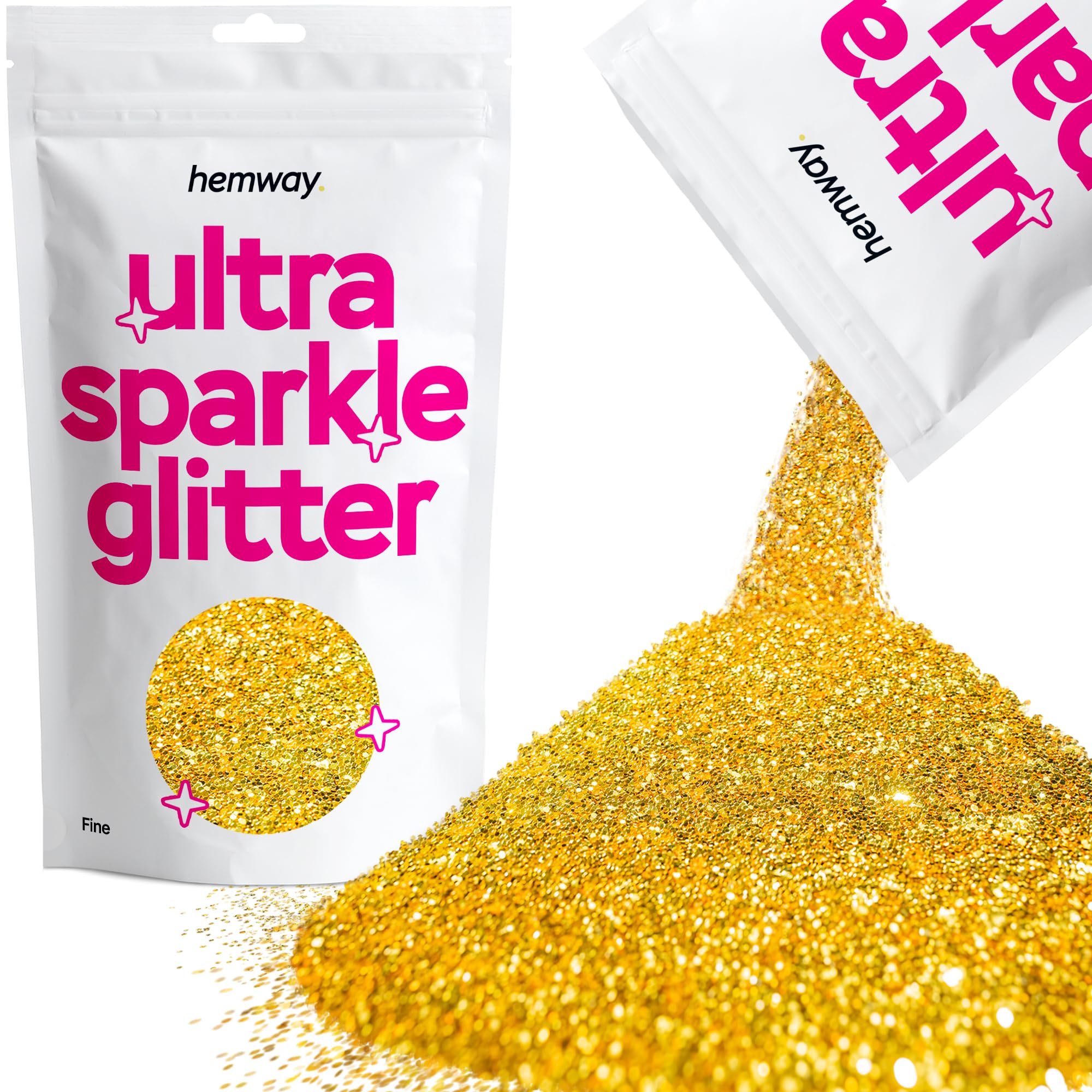 Hemway Ultra Sparkle Glitter Gold 100g Fine | Glitter for Arts & Craft, Makeup, Nail Art, Crafting, Card Making, Sparkle Decoration