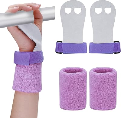 Abeillo Gymnastics Grips Wristbands Set Purple for Kids Girls X-Small