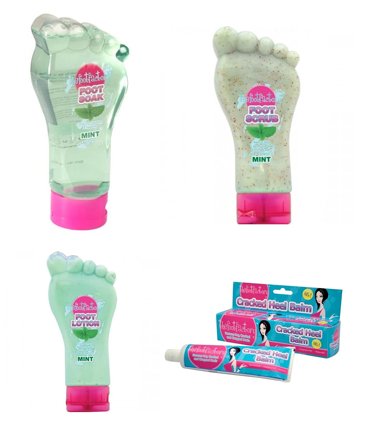 4 x Foot Factory Products Mint Foot Soak, Mint Foot Scrub, Mint Foot