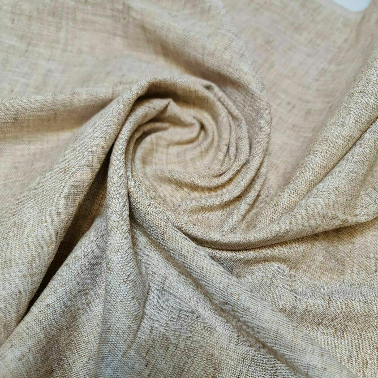 Indian 100% Cotton Melange Linen Look Soft Khadi Poplin Dress Craft Fabric Material 44" - 112 cm Wide Sold As Pre - Cut Lengths (5 Meter, Camel)