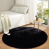 Aspire Homeware Round Rug 120x120cm Black Anti Slip Soft Thick Pile