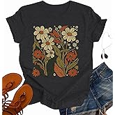 OCURHU Womens Boho Shirts Vintage Floral Tshirt Cottagecore Wildflowers Graphic Tees Bohemian Short Sleeve Tops