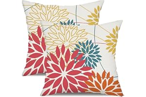 Outdoor Waterproof Floral Pillow Covers 18x18 Set of 2 - White Summer Decorative Polyester Cushion Cases for Patio Garden (16