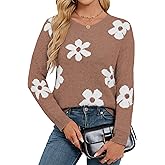Libsorge Womens Oversized Cute Flower Sweater Winter 2025 Trendy Ladies Dressy Fuzzy Knit Crew Neck Long Sleeve Pullover Top