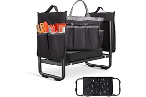Walensee Garden Kneeler and Seat – Foldable Heavy Duty Garden Stool with Soft Leather Kneeling Pad, Removable Tool Pouch, Sturdy Steel Frame, No Assembly, Ideal Gardening Gift for Women & Men
