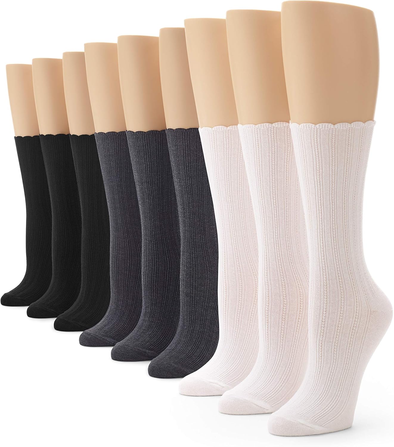 No Nonsense Women's Scallop Pointelle Crew Sock, Assorted - 9 Pair Pack, 4-10 at  Women’s Clothing store
