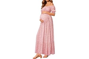 PINUP FASHION Maternity Dress Baby Shower - 2025 Photoshoot Pregnancy Summer Floral Maxi Off Shoulder Casual Dress